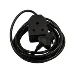 E11194 - 1 | Securadeal Coiled Black Extension Cord with a 3 outlet Adaptor and Plug at the End power Strip Style