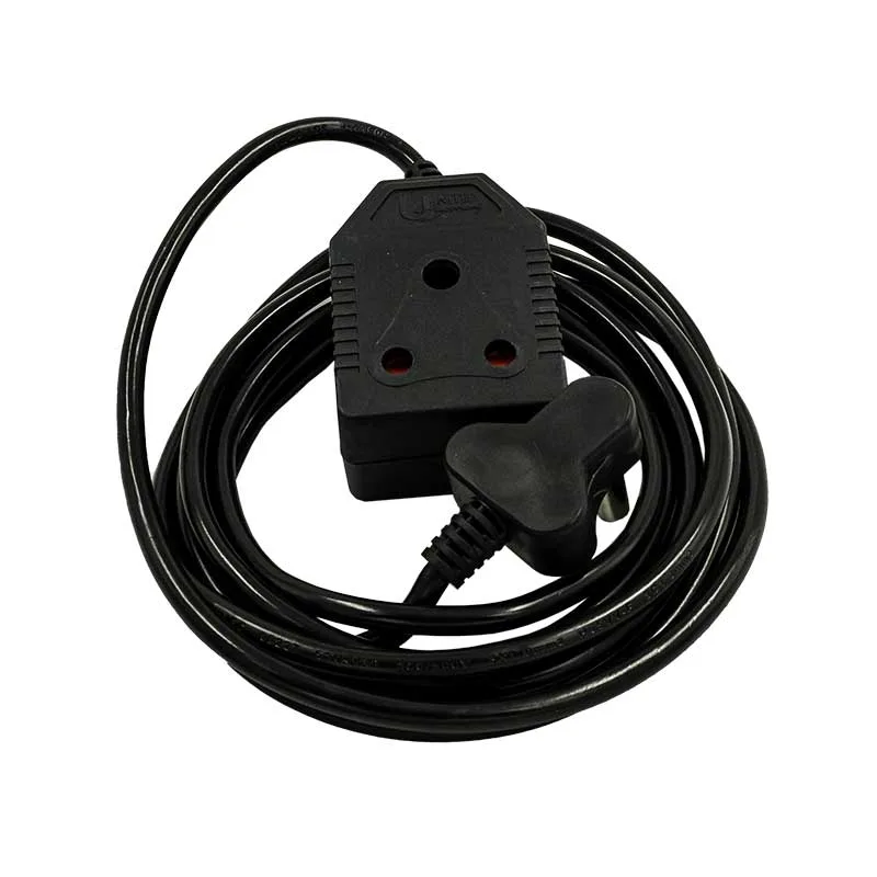 E11194 - 1 | Securadeal Coiled Black Extension Cord with a 3 outlet Adaptor and Plug at the End power Strip Style