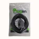 E11196 | Securadeal Coiled Black Power Cord with Plug in a Clear Plastic Bag Labeled Plugon Product Packaging