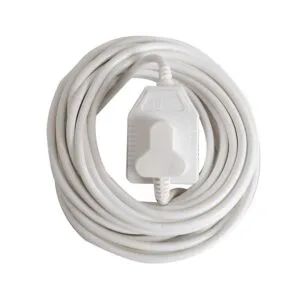 White extension cord coiled with an inline on/off switch in the center for controlling power