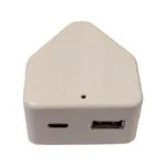 E11283 - 2 | Securadeal White Rectangular Usb Adapter with a Rounded Top Featuring a Usbc Port on the Left a Usb a Port on the Right and a Small Led Indicator Hole