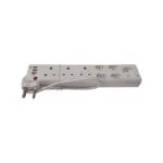 E11322 - 1 | Securadeal White Power Strip with Multiple Outlets and Usb Ports Plugged in with a Coiled Cord