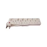 White Extension Power Strip with Six Outlets and a Plugged in Cord