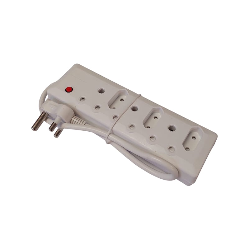 E11324 - 2 | Securadeal White Power Strip with Three Outlets and a Red Power Indicator Light Cord Looped Underneath