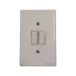 White Double Rocker Light Switch Plate with Two Vertical Switches on a Wall Plate