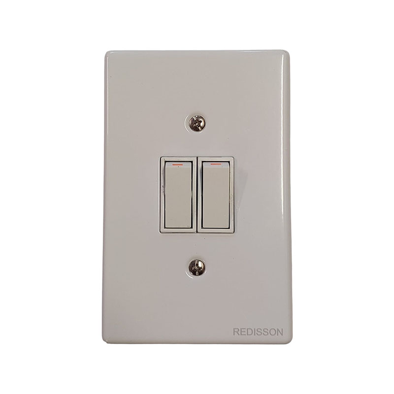E11326 - 1 | Securadeal White Double Rocker Light Switch Plate with Two Vertical Switches on a Wall Plate