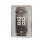 Back View of a Dual Terminal Block Mounted on a Metal Plate Inside a Plastic Wall Plate