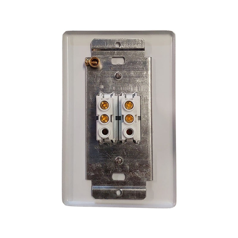 E11326 - 3 | Securadeal Back View of a Dual Terminal Block Mounted on a Metal Plate Inside a Plastic Wall Plate