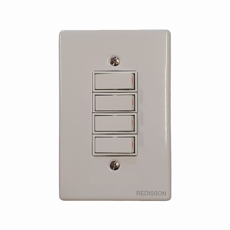 White Wall Plate with Four Vertical Rocker Switches Four Gang Light Switch