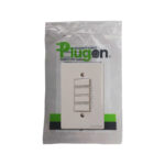 White Four gang Wall Switch Plate with Four Small Rectangular Switches Packaged in Plastic