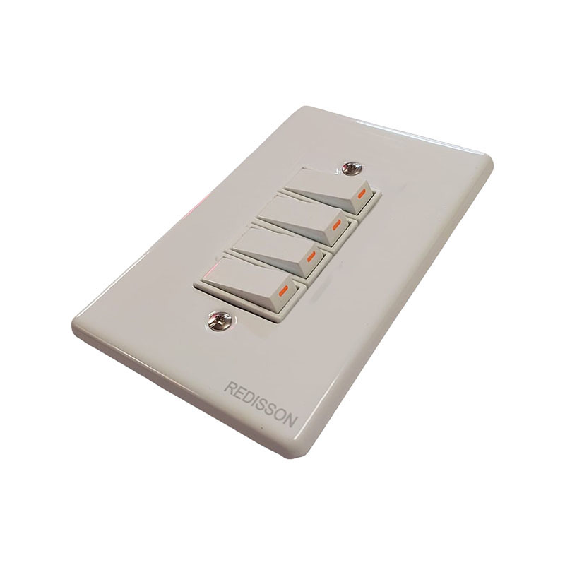 E11328 - 2 | Securadeal Four gang White Wall Switch Plate with Four Toggle Switches redisson Branding