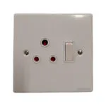 Uk style Three pin Power Socket on a Square Light gray Plate with a Vertical Rocker Switch