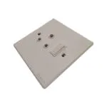 Beige Wall Plate with a Single Rocker Switch and Three Round Socket Holes