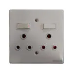 White Wall Plate with Two Light Switches and Five Circular Outlet Holes uk style Power Socket by Redisson