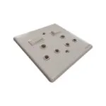 White Plastic Multi gang Electrical Plate with Two Rocker Switches and Six Circular Sockets uk style