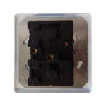 Double gang Electrical Switch Module Mounted on a Metal Plate with Two Black Toggle Blocks and Copper Terminals Behind