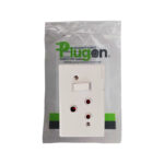 White Wall Outlet with a Switch Packaged for Sale in a Plastic Sleeve Labeled Plugon