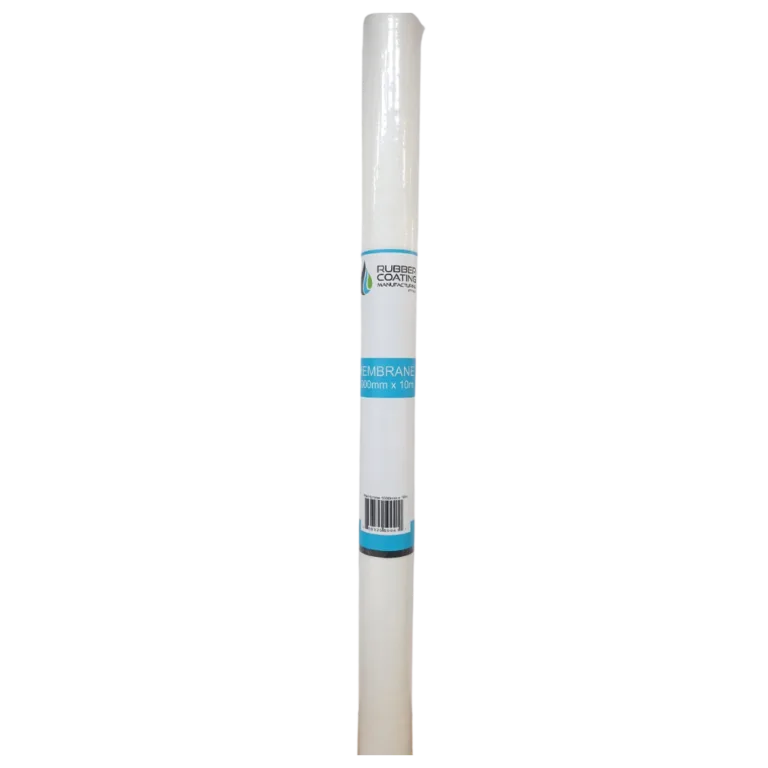 Rolled white rubber membrane tube with blue 'Membrane' label and barcode