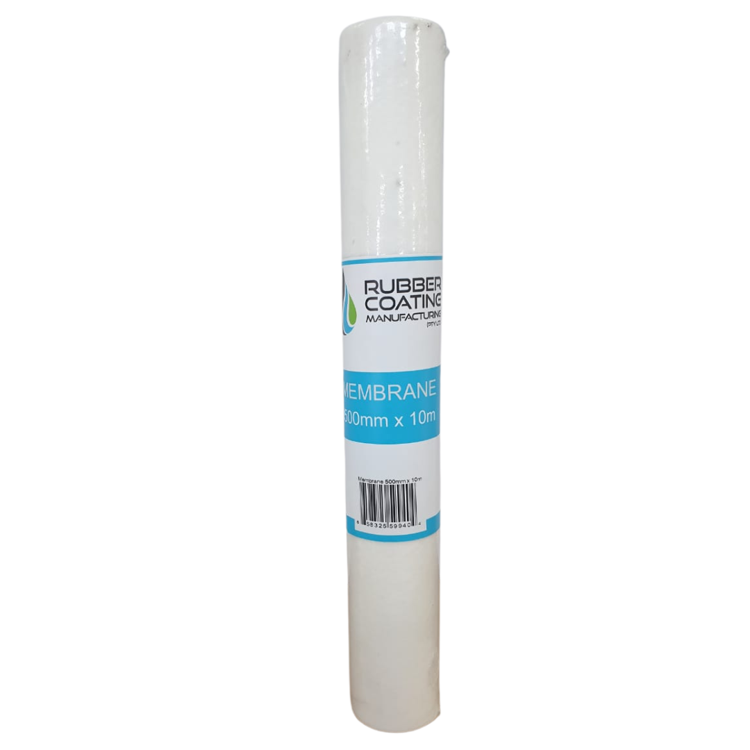 RCM_Membrane_PNG_500mm_x_10m_1 1 | Securadeal White Roll of Waterproofing Membrane Labeled membrane 500mm X 10m with Blue Branding Band on the Roll Surface