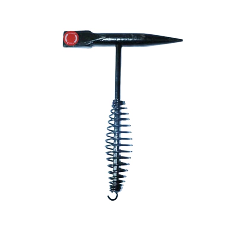 Long Metal Coil Spring with a Curved Hook at the End and a Flat T Bar on Top a Hand Operated Spring Tool