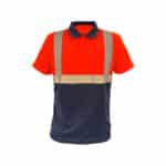 WR0245 | Securadeal High visibility Polo Shirt with Bright Orange Top Navy Lower Panel and Beige Reflective Stripes Across Chest and Shoulders