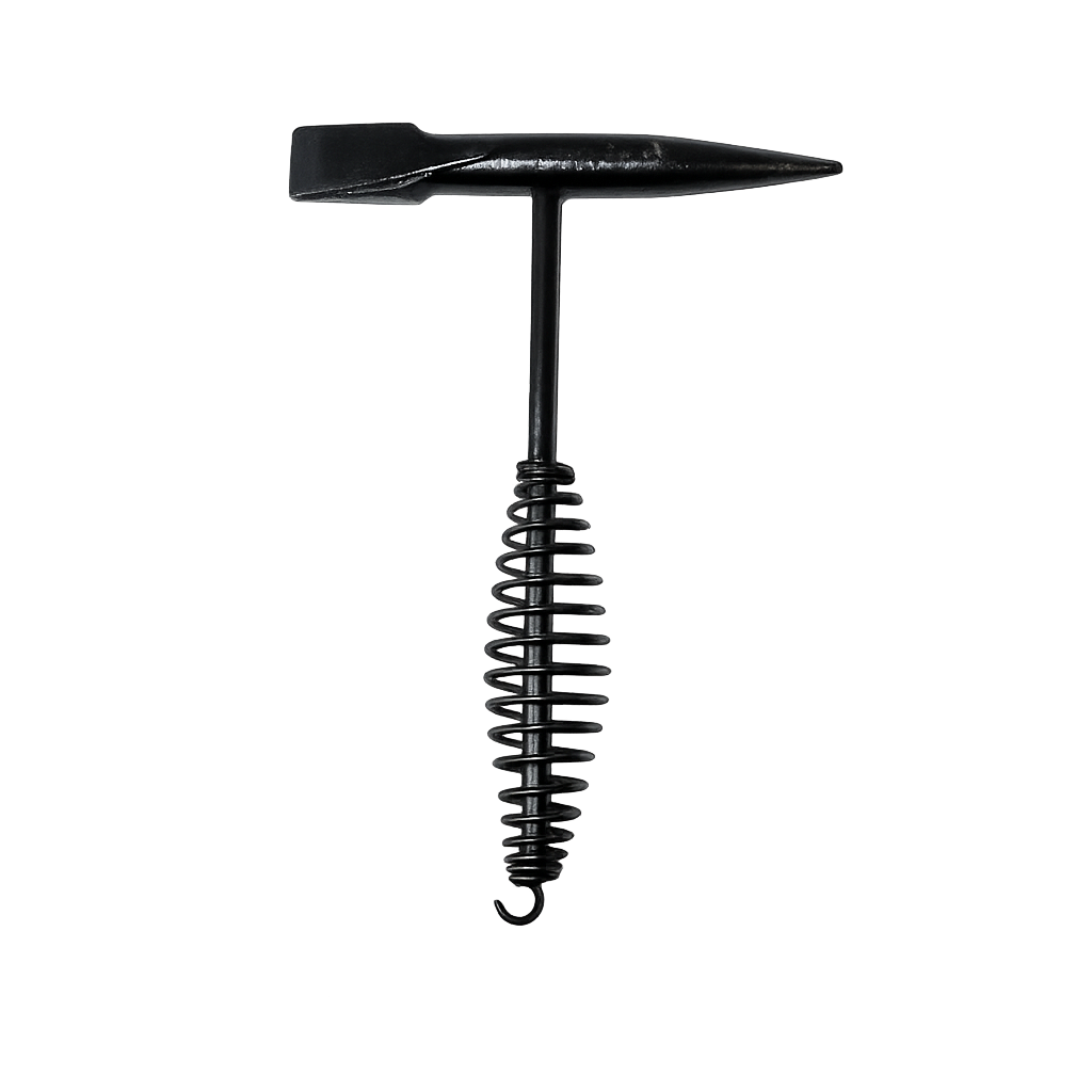 a16b04c2-2b53-4af9-85ce-68403bbc5546 | Securadeal T shaped Metal Corkscrew with a Long Spiraled Shaft Against a Gray Gradient Background