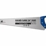 a2233015-a174-4e92-880c-529425cdb738 | Securadeal 24 inch Hand Saw with a Blue Ergonomic Handle and Serrated Blade Labeled for Professional Use fast Saws on the Blade Edge