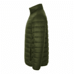 b7717c91-3e3d-47c8-9205-9359022c0463 | Securadeal Olive Green Puffer Jacket Shown from the Side Quilted with Horizontal Baffles and a High Collar