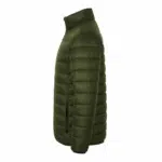 b7717c91-3e3d-47c8-9205-9359022c0463 | Securadeal Olive Green Puffer Jacket Shown from the Side Quilted with Horizontal Baffles and a High Collar