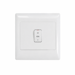 White square wall light switch plate with a centered vertical toggle labeled 0 / 60A / I and a small red indicator above the switch.