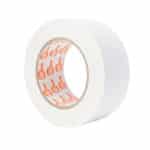 White Adhesive Tape Roll with a Visible Orange Logo Pattern Inside the Core