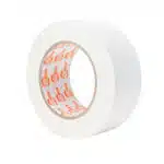 White Adhesive Tape Roll with a Visible Orange Logo Pattern Inside the Core