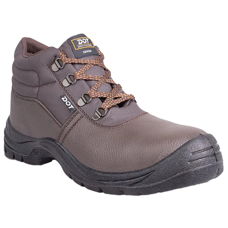 Brown Leather Safety Boot with Reinforced Toe Metal Eyelets and Rugged Tread for Workwear