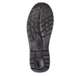 4 | Securadeal Bottom View of a Black Rugged Rubber Shoe Sole with Deep Tread Patterns and the Ecco Logo