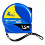 7fc48a52-ad16-4edb-b8da-83ad31adfffe | Securadeal Blue Retractable Tape Measure with Yellow Label and 75m Marking Showing Ad 2003 Measuring Tape Badge on the Case