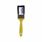 Yellow handled Paintbrush with Black Bristles and a Metal Ferrule Ready to Paint