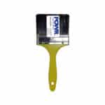 Flat Paintbrush with a Yellow Handle and Black Bristles Viewed Head on
