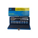 CH0037 | Securadeal Blue Open Toolbox Containing a 12 piece Chrome vanadium Socket Set with a Ratchet and Bits Labeled Ad 5003 Professional Quality Tools tx Tools
