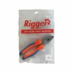 Orange and Blue handled Pliers Inside a Clear Bag with Rigger Branding and the Slogan one Brand Every Solution
