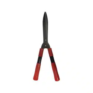 Red-handled handheld pruning shears with black blades for trimming small branches
