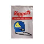 Blue Retractable Measuring Tape in a White Rigger Package Featuring the Red Rigger Logo and one Brand Every Solution Slogan Labeled 3m