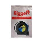 White Packaging with a Red rigger Logo and Slogan one Brand Every Solution Containing a Black and blue 75m X 25mm Measuring Tape Inside the Case