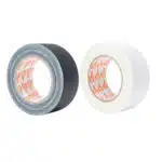 Two Rolls of Adhesive Tape One Blackgray Duct Tape and One White Packing Tape on a White Background