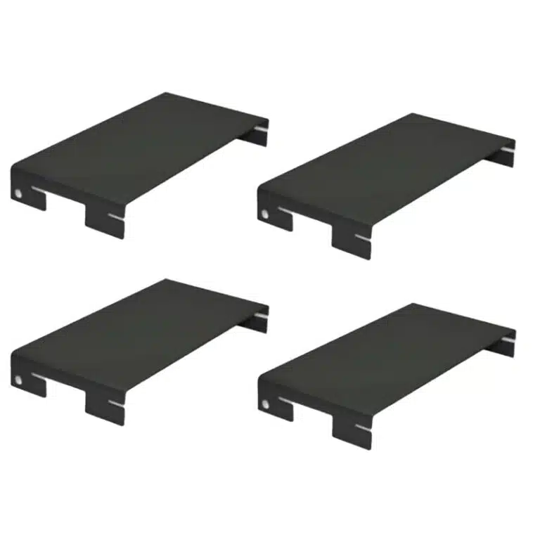Four black metal mounting shelves/brackets arranged in a 2x2 grid.