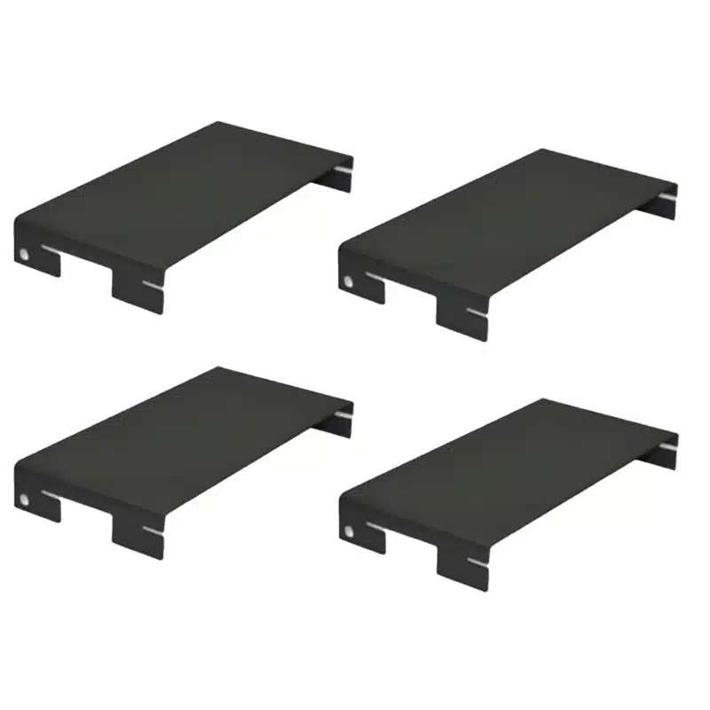 Four black metal mounting shelves/brackets arranged in a 2x2 grid.