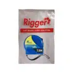White Packaging with Red Rigger Logo and Slogan Blue Retractable Measuring Tape Labeled 75 M