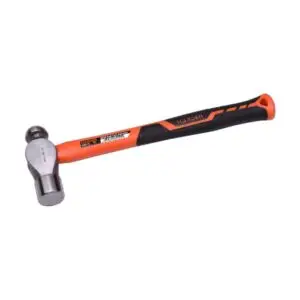 Orange-handled ball-peen hammer with a black grip and textured handle surface.