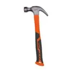 Orange and black Fiberglass Hammer with a Steel Head Shown in a Vertical Pose