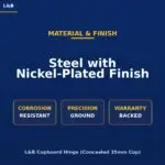Material and finish | Securadeal Lb Blue Promotional Banner steel with Nickel plated Finish with Three Feature Boxes Reading Corrosion Resistant Precision Ground Warranty Backed