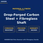 Material and finish | Securadeal Poster style Product Image Announcing Harden Drop forged Carbon Steel + Fibreglass Shaft with Three Feature Panels Corrosion Resistant Precision Ground Warranty Backed